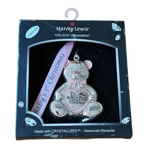 New Harvey Lewis 2010 Baby's First Christmas Pink Ornament with Swarovski